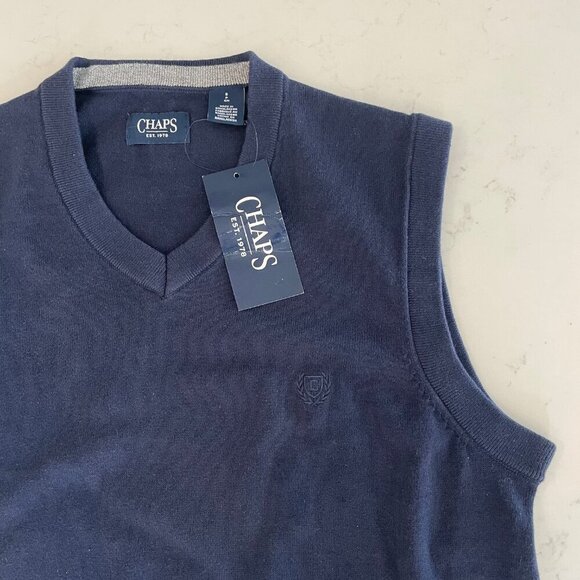 Chaps Sporty Preppy V Neck Knit 100% Cotton Sweater Vest Newport Blue Sz S NWT - Picture 6 of 15